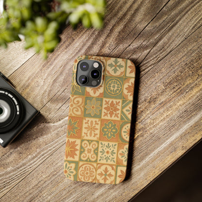 1Slim Phone Cases Boho Dreams Mosaic iPhone MagSafe Case | Vintage Tile Aesthetic | Terracotta, Teal & Gold Ceramic Design