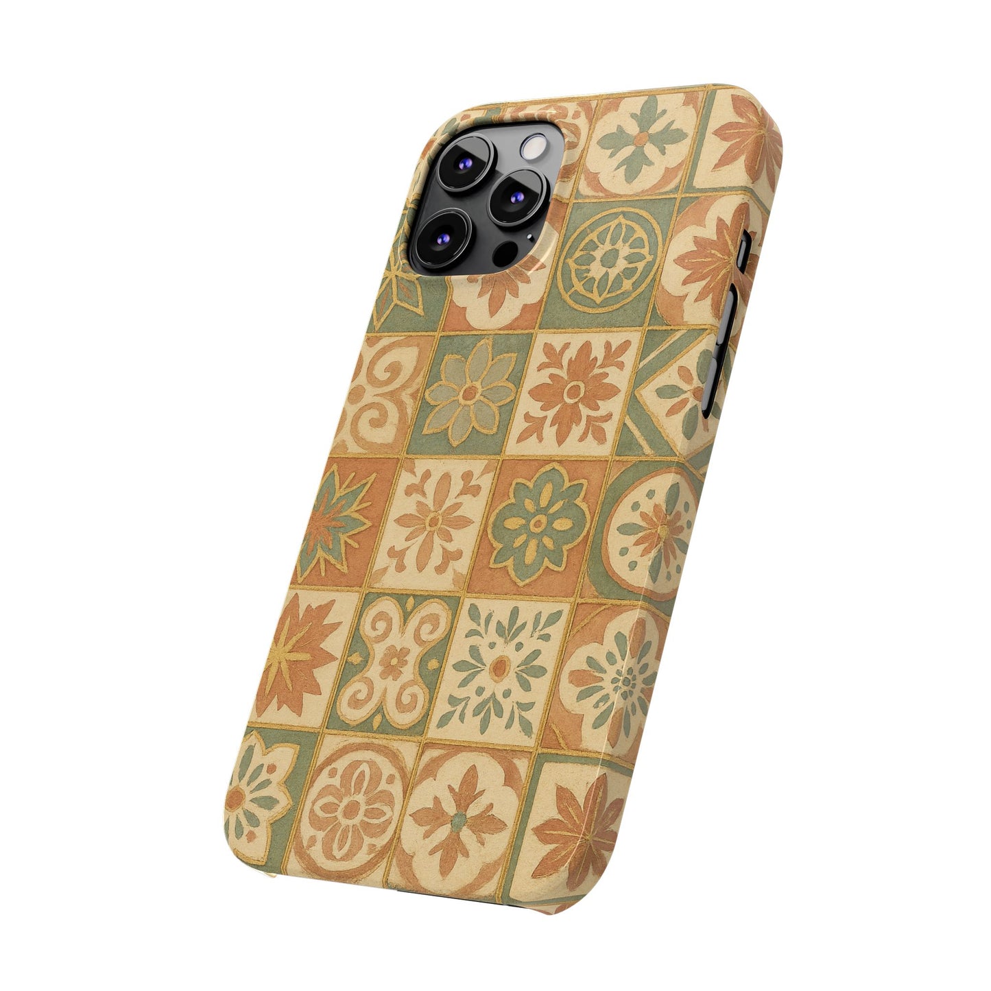 1Slim Phone Cases Boho Dreams Mosaic iPhone MagSafe Case | Vintage Tile Aesthetic | Terracotta, Teal & Gold Ceramic Design