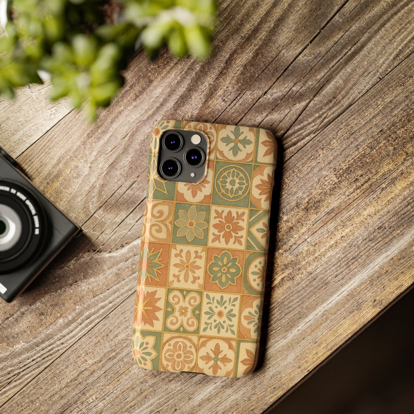 1Slim Phone Cases Boho Dreams Mosaic iPhone MagSafe Case | Vintage Tile Aesthetic | Terracotta, Teal & Gold Ceramic Design