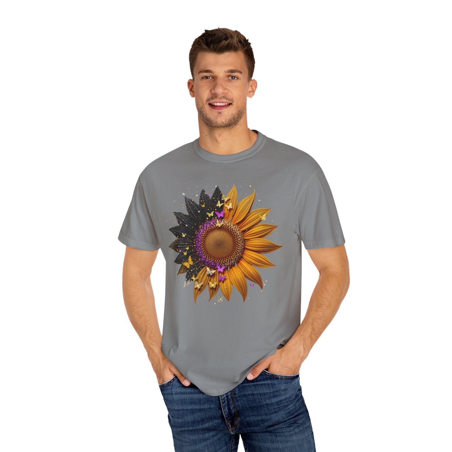Sunflower Unisex Garment-Dyed T-shirt, Yellow Flower Tee, Floral Shirt, Botanical Top, Nature Lover Gift