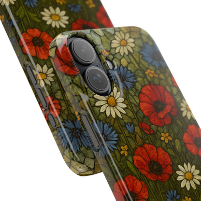 Slim Phone Cases  Wildflower Mosaic Floral Art | Colorful Stained Glass Flowers | Boho Botanical