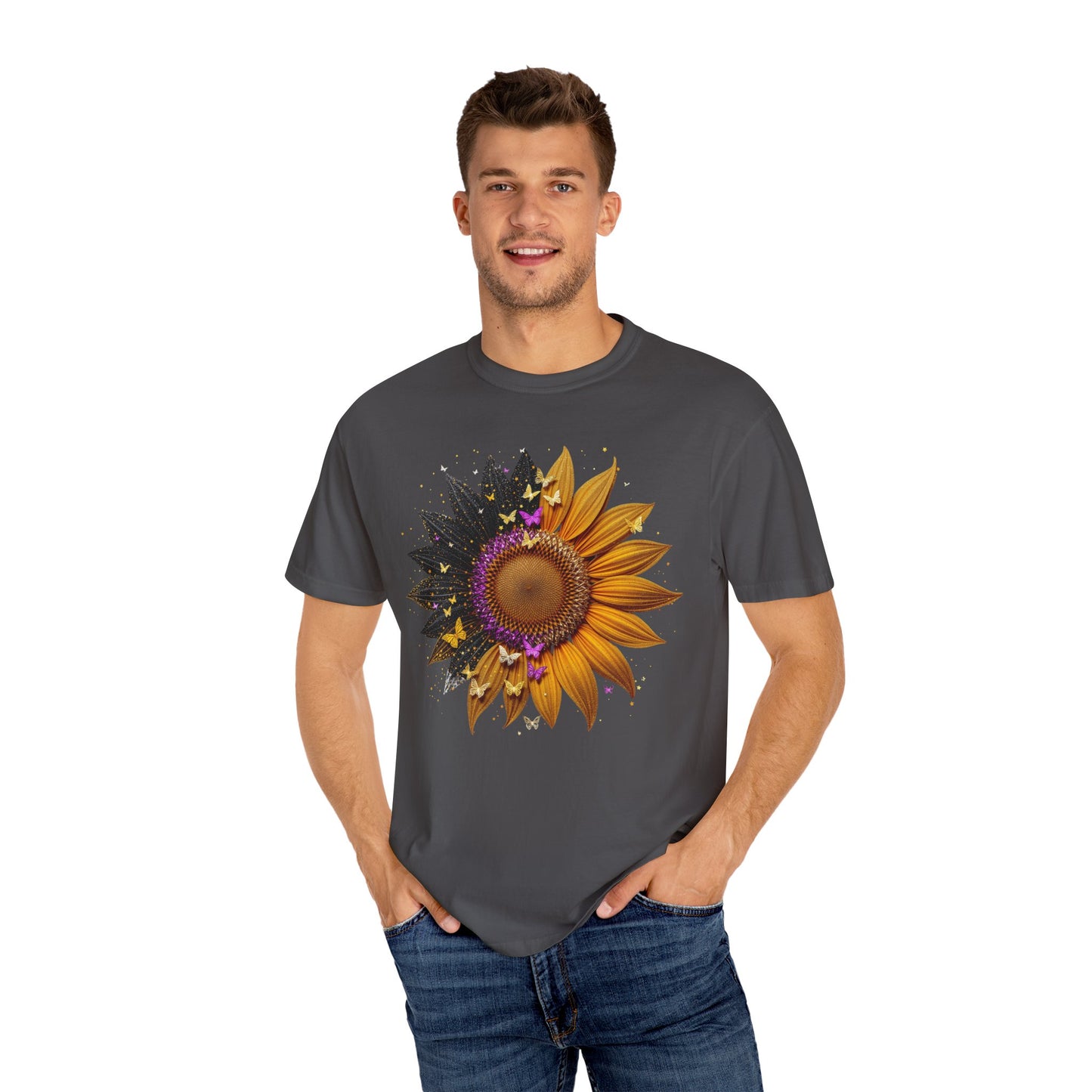 Sunflower Unisex Garment-Dyed T-shirt, Yellow Flower Tee, Floral Shirt, Botanical Top, Nature Lover Gift