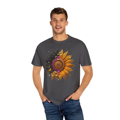 Sunflower Unisex Garment-Dyed T-shirt, Yellow Flower Tee, Floral Shirt, Botanical Top, Nature Lover Gift