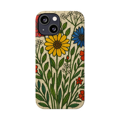Slim Phone Cases Wildflower Mosaic Floral Art | Colorful Stained Glass Flowers | Boho Botanical