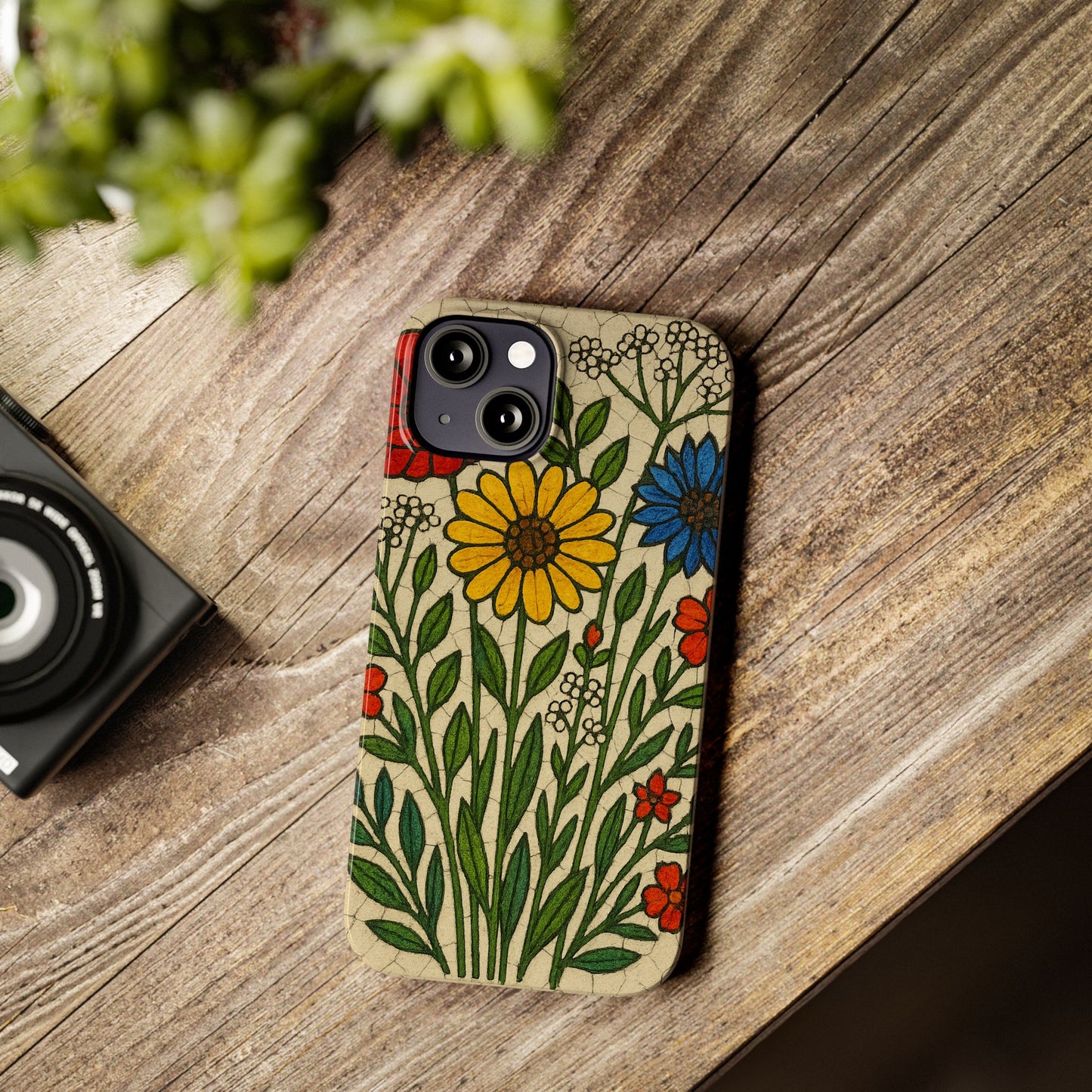 Slim Phone Cases Wildflower Mosaic Floral Art | Colorful Stained Glass Flowers | Boho Botanical