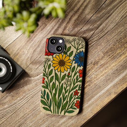 Slim Phone Cases Wildflower Mosaic Floral Art | Colorful Stained Glass Flowers | Boho Botanical