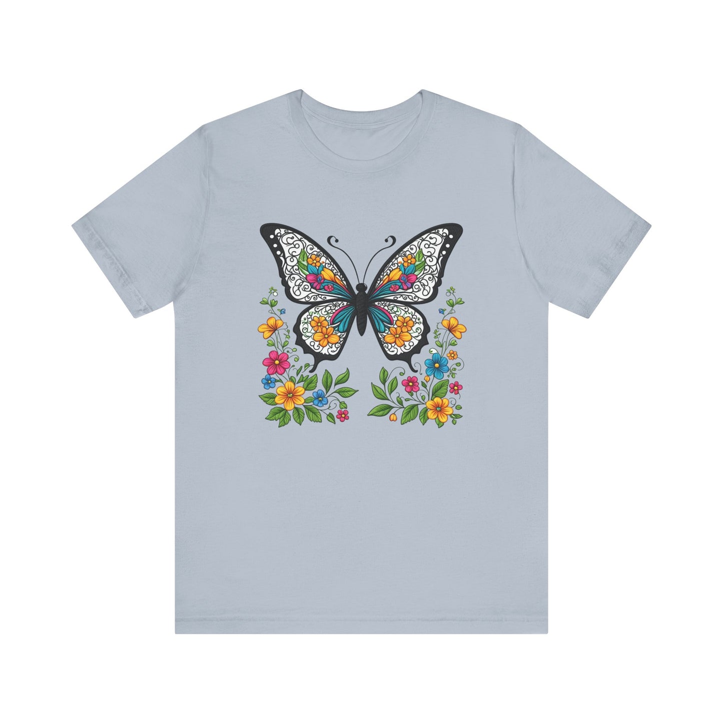 Butterfly Flowers Unisex Tee, Floral Shirt, Nature Lover Gift, Spring T-Shirt, Botanical Top
