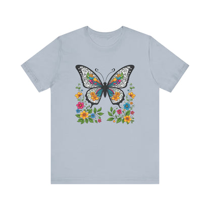 Butterfly Flowers Unisex Tee, Floral Shirt, Nature Lover Gift, Spring T-Shirt, Botanical Top