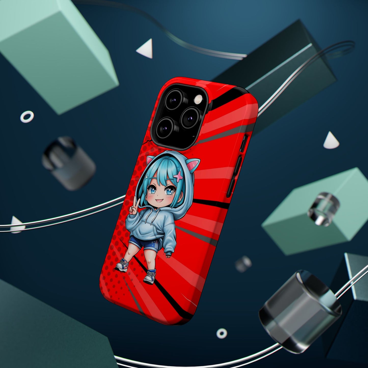 Phone Cases, Cute Chibi Girl in Cat Hoodie, Kawaii Anime Design, Protective Cover, Gift for Anime Fans, Cute Phone Accessories, Cat Lover