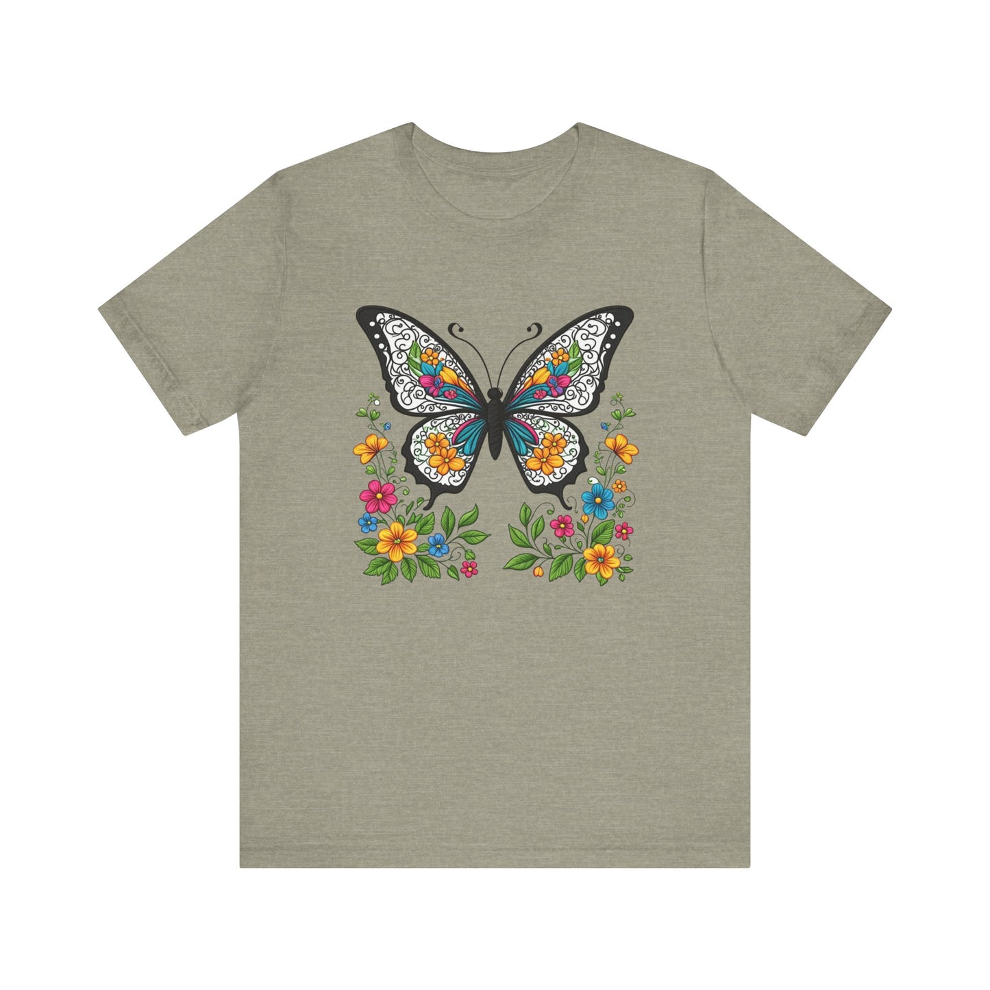 Butterfly Flowers Unisex Tee, Floral Shirt, Nature Lover Gift, Spring T-Shirt, Botanical Top