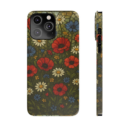 Slim Phone Cases  Wildflower Mosaic Floral Art | Colorful Stained Glass Flowers | Boho Botanical