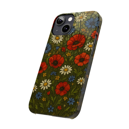Slim Phone Cases  Wildflower Mosaic Floral Art | Colorful Stained Glass Flowers | Boho Botanical