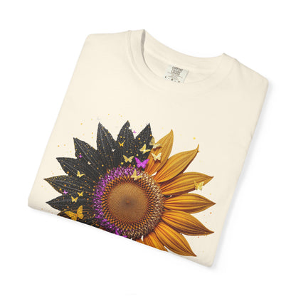 Sunflower Unisex Garment-Dyed T-shirt, Yellow Flower Tee, Floral Shirt, Botanical Top, Nature Lover Gift