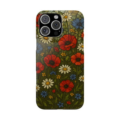 Slim Phone Cases  Wildflower Mosaic Floral Art | Colorful Stained Glass Flowers | Boho Botanical