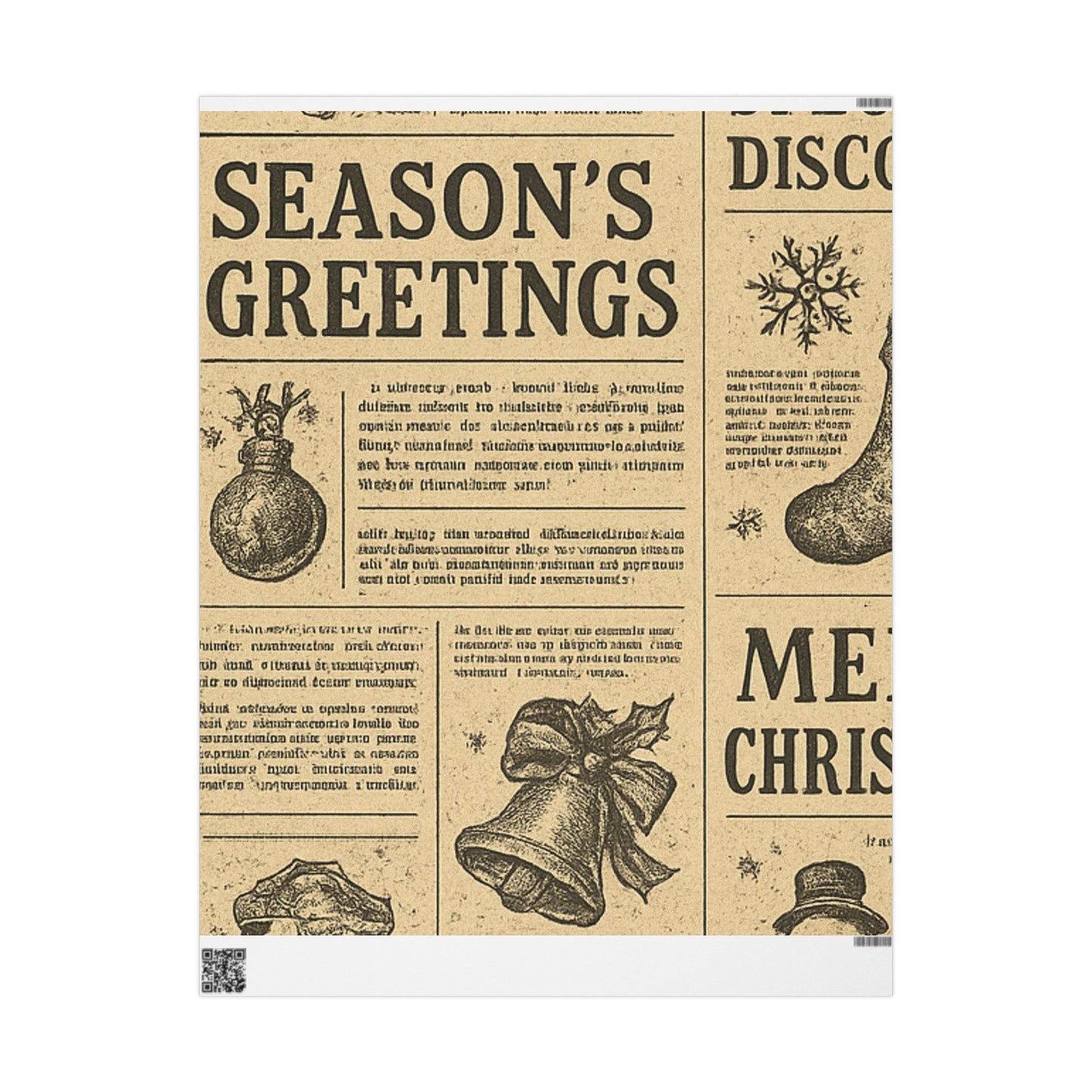 Wrapping Papers Vintage Newspaper Christmas Wrapping Paper | Black & White Retro Holiday Gift Wrap