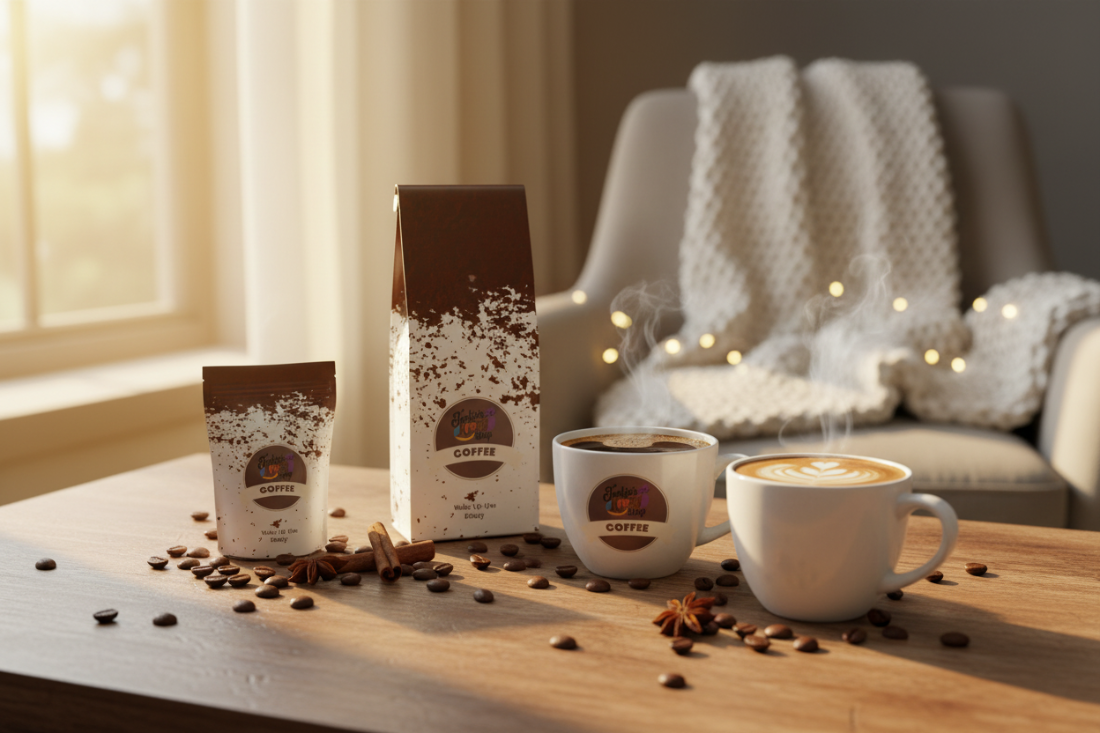 Warm cozy coffee theme with Jackie's Krazy Coffee